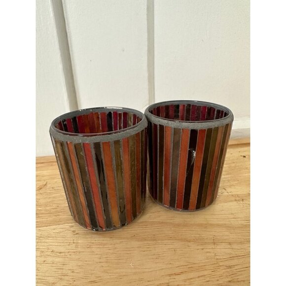 Striped Glass Votive Candle Holders - Picture 1 of 7